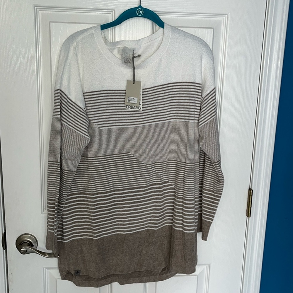 Barefoot dreams cozychic ultra lite stripes tunic large warm grey seasalt